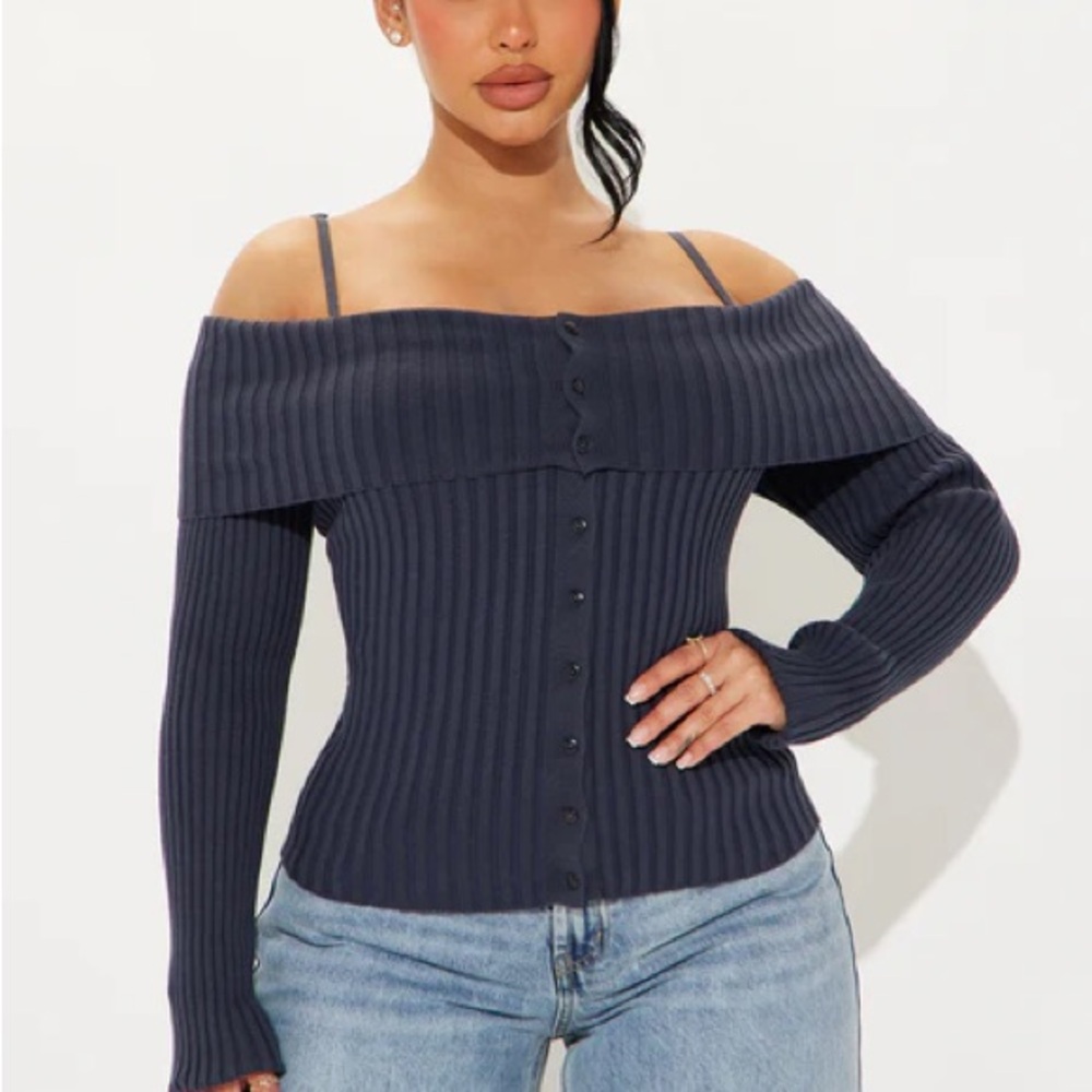 Off-Shoulder Navy Sweater